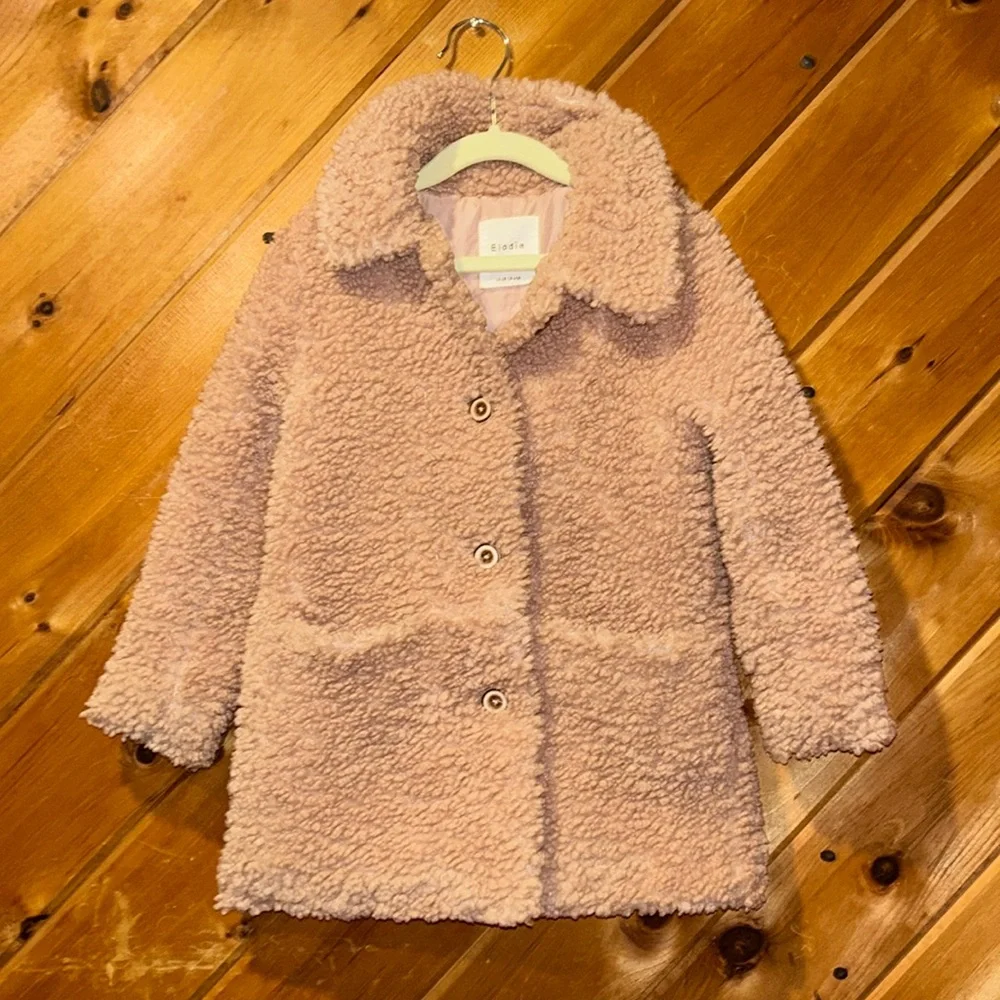 Elodie kids blush pink Sherpa fleece peacoat jacket 4T
